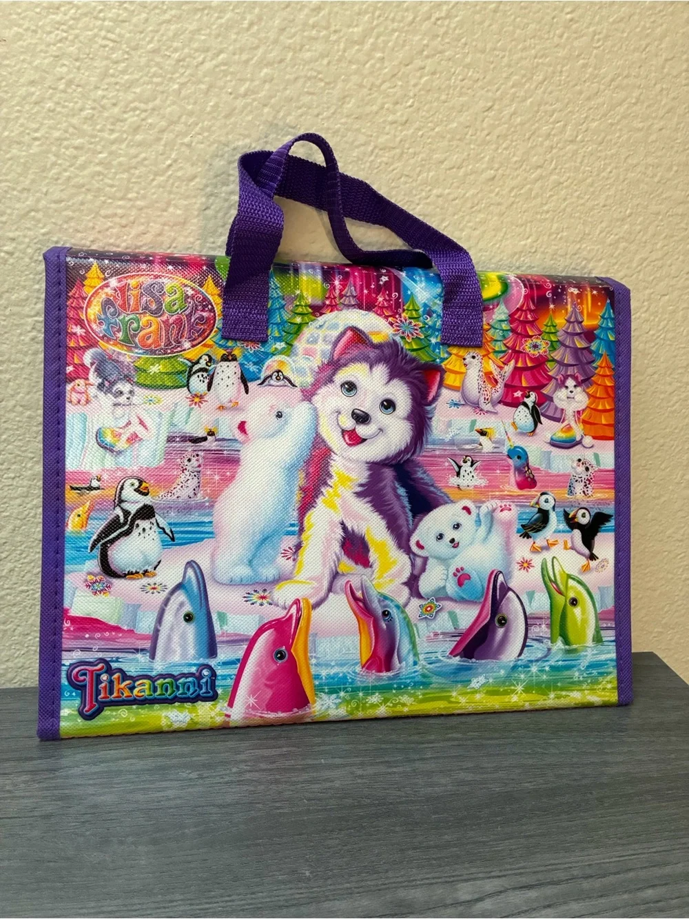 Lisa Frank Purple Tikanni Husky Cute Animals Folder Tri-fold Portfolio